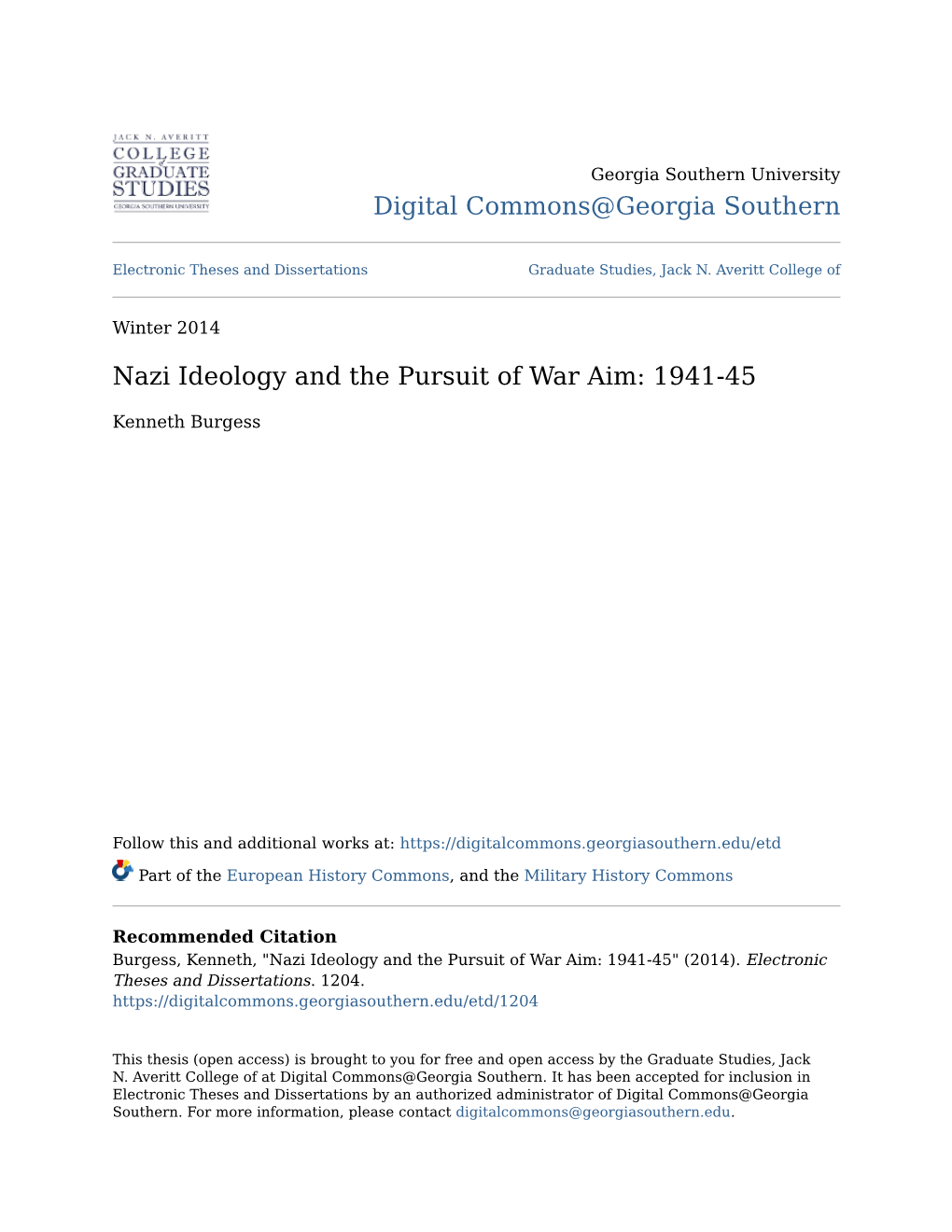 Nazi Ideology and the Pursuit of War Aim: 1941-45