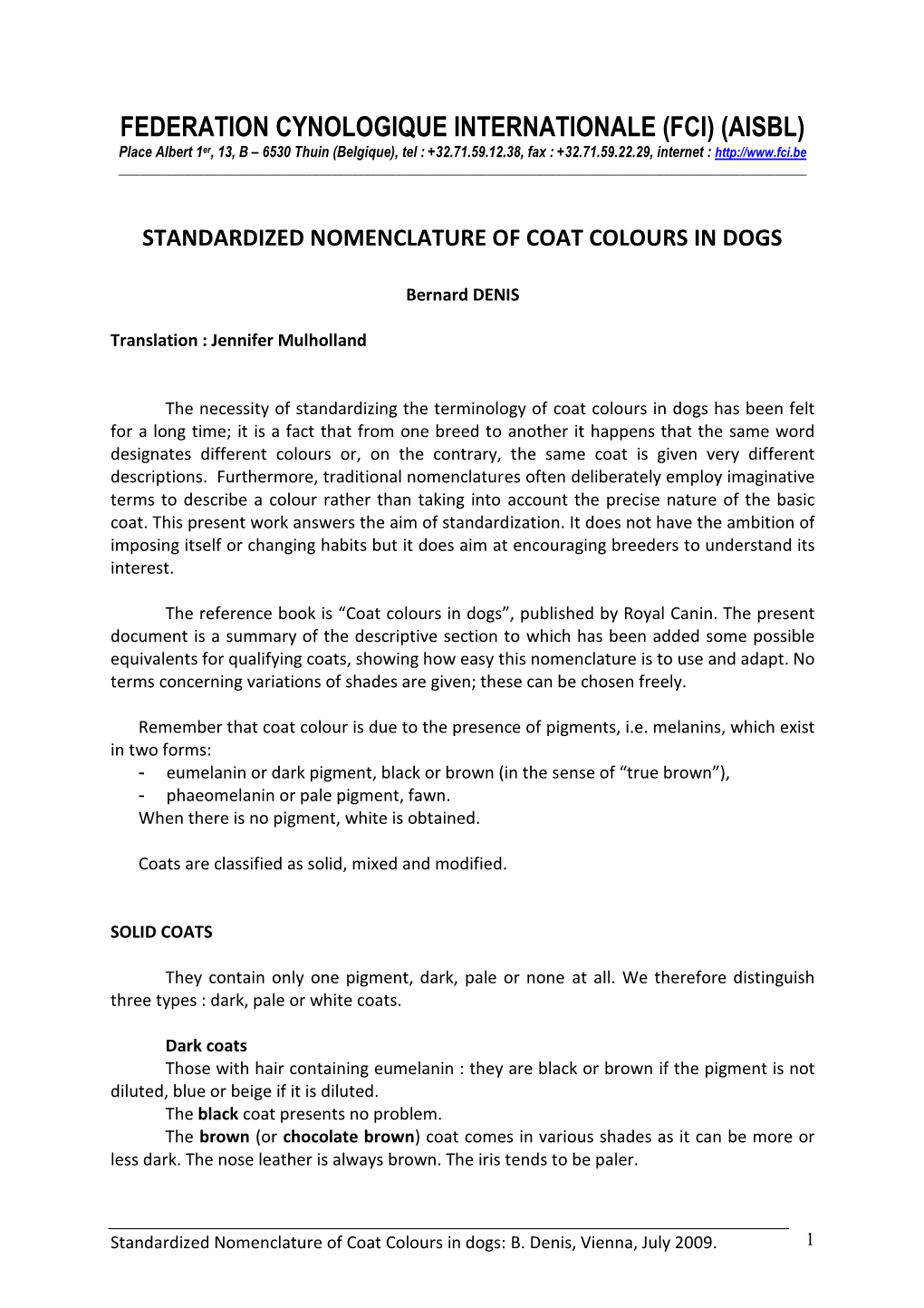 Standardized Nomenclature of Coat Colours in Dogs-Summary-En