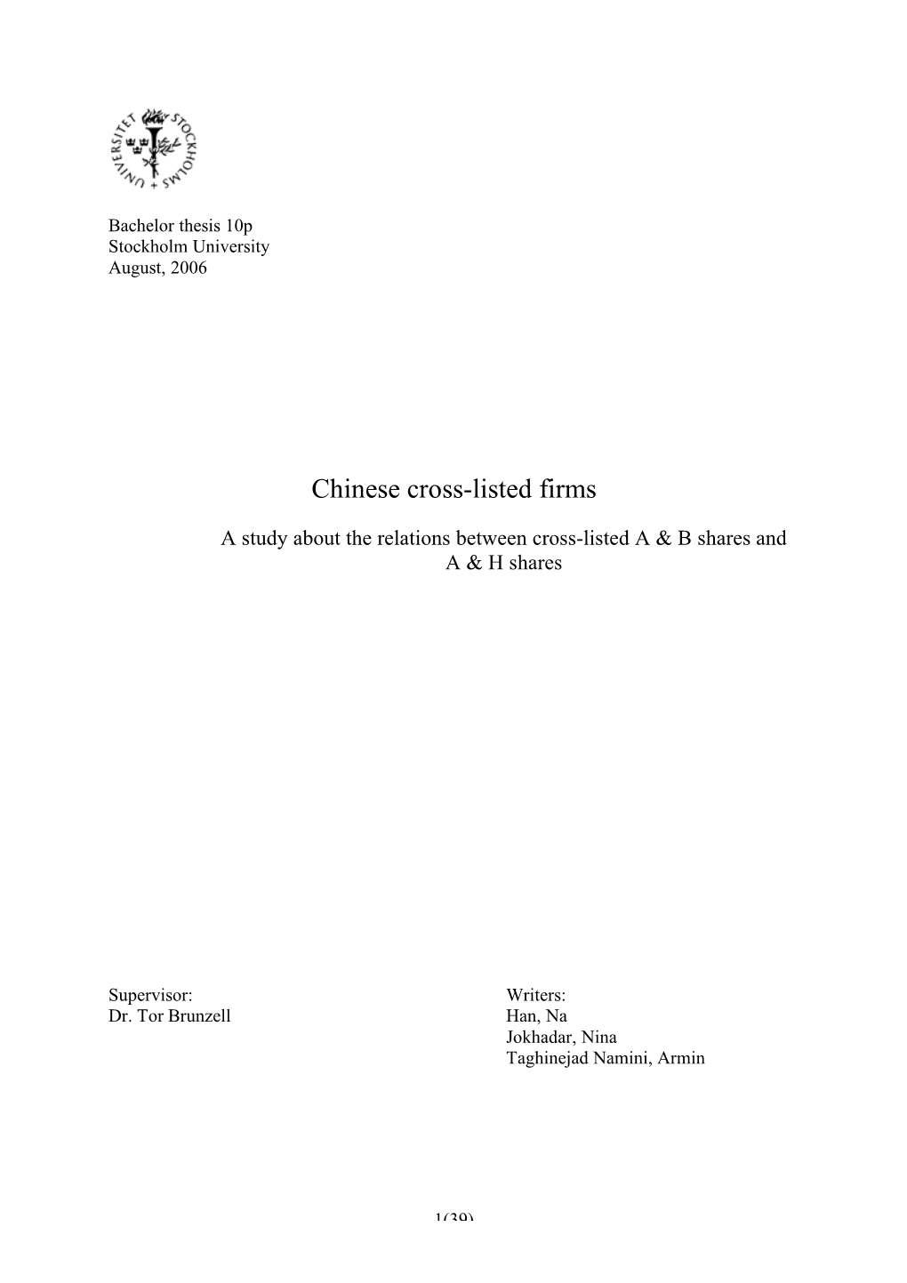 Chinese Cross-Listed Firms