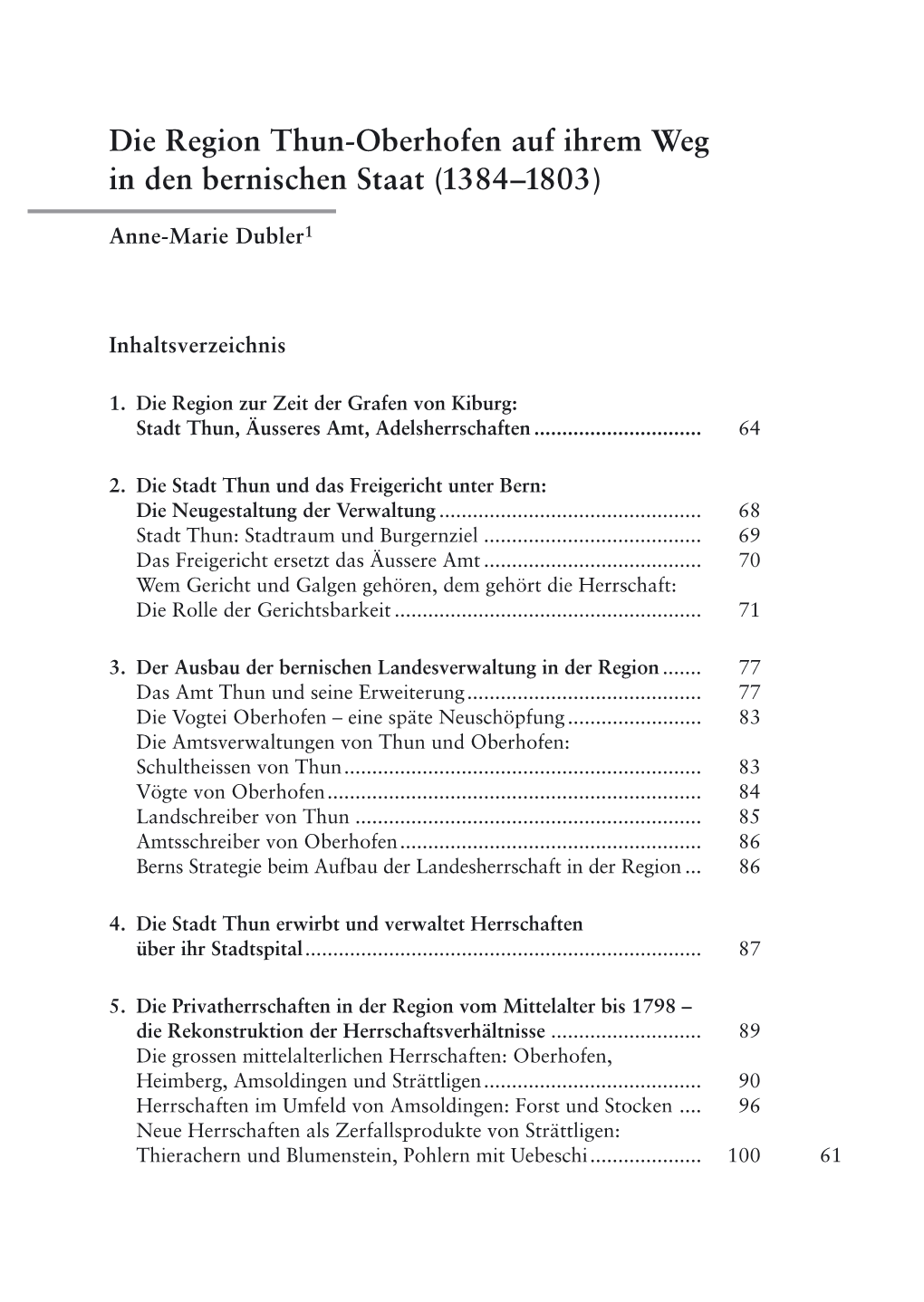 Die Region Thun-Oberhofen Auf Ihrem Weg in Den Bernischen Staat (1384–1803)