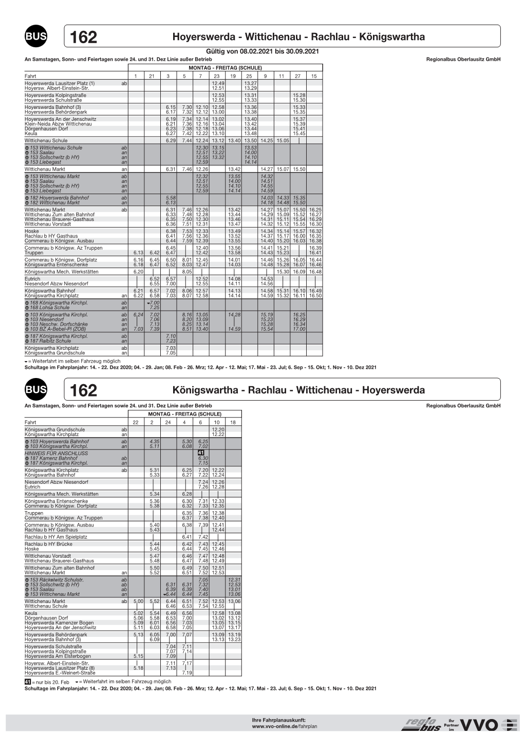 Rachlau - Königswartha Gültig Von 08.02.2021 Bis 30.09.2021 an Samstagen, Sonn- Und Feiertagen Sowie 24