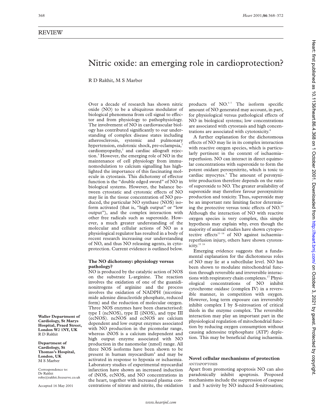 Nitric Oxide: an Emerging Role in Cardioprotection?