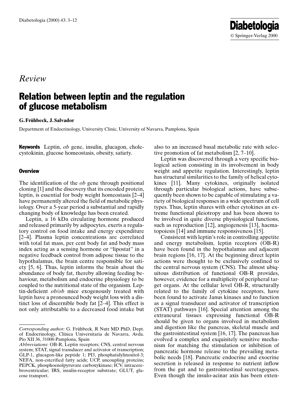 Relation Between Leptin and the Regulation of Glucose Metabolism