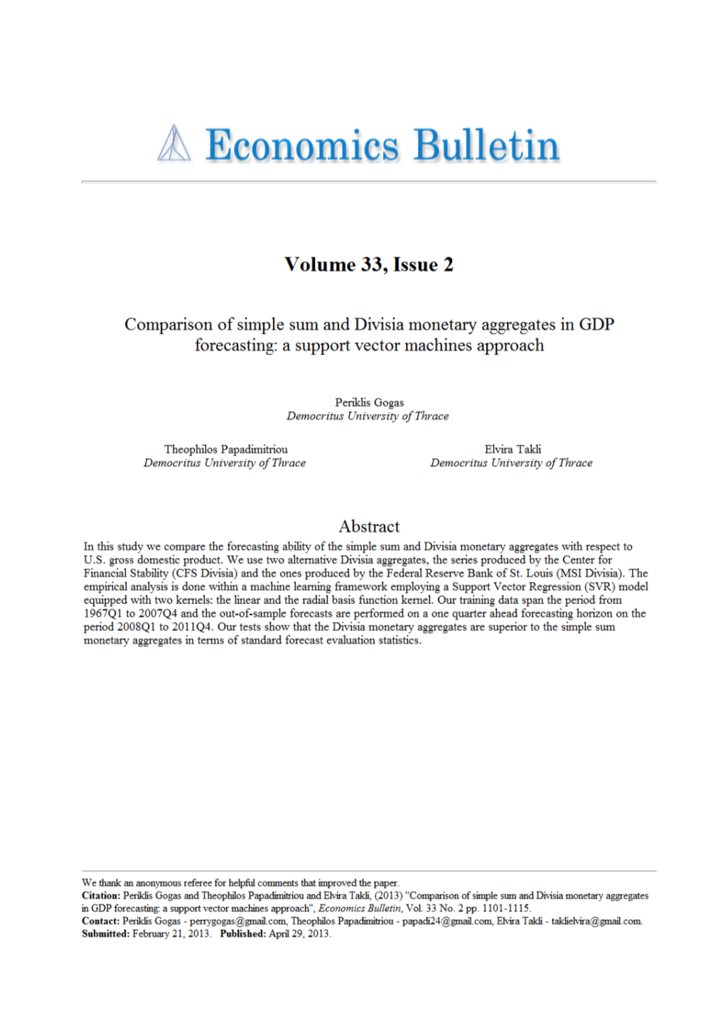 Economics Bulletin, 2013, Vol