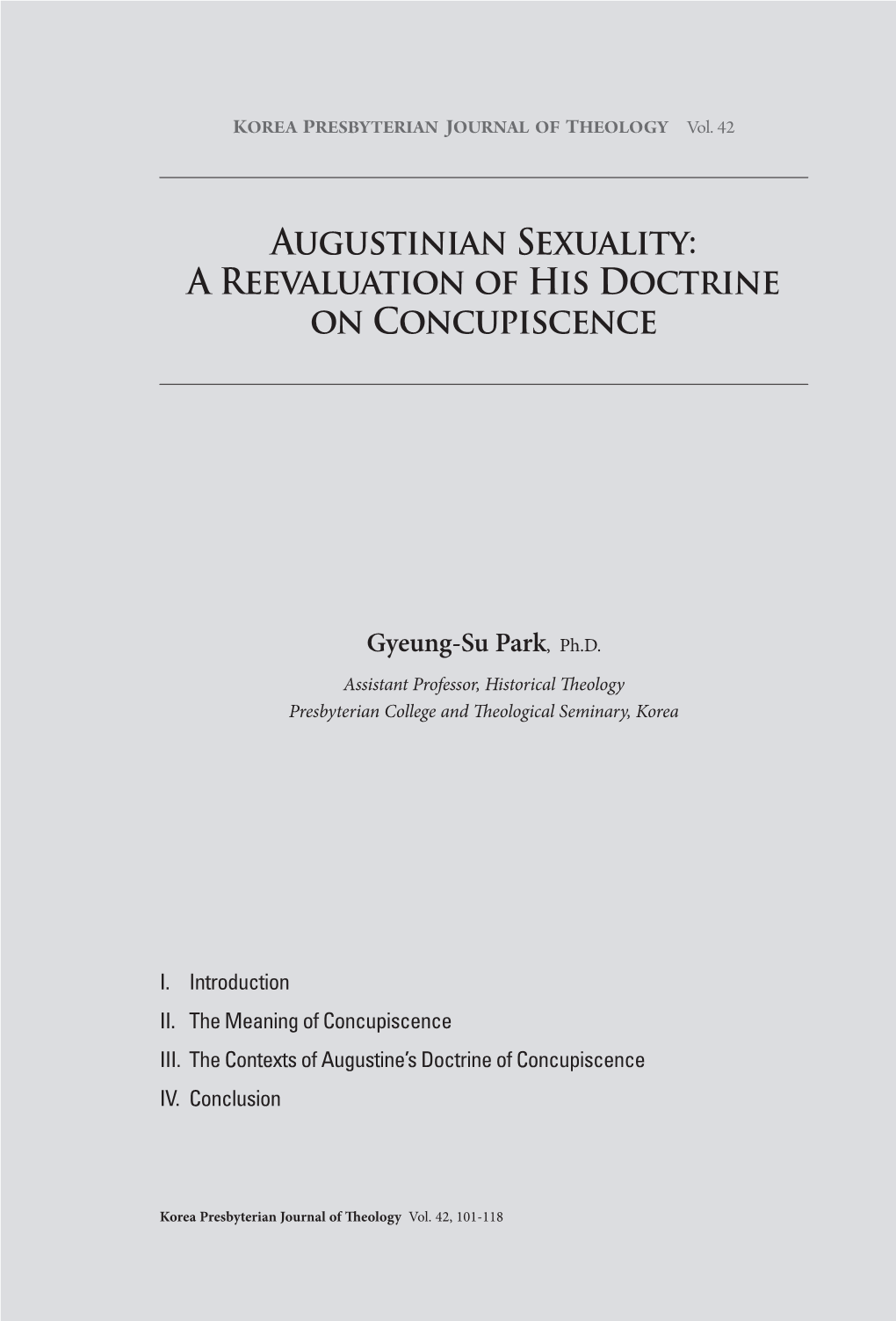 Augustinian Sexuality: a Reevaluation of His Doctrine on Concupiscence