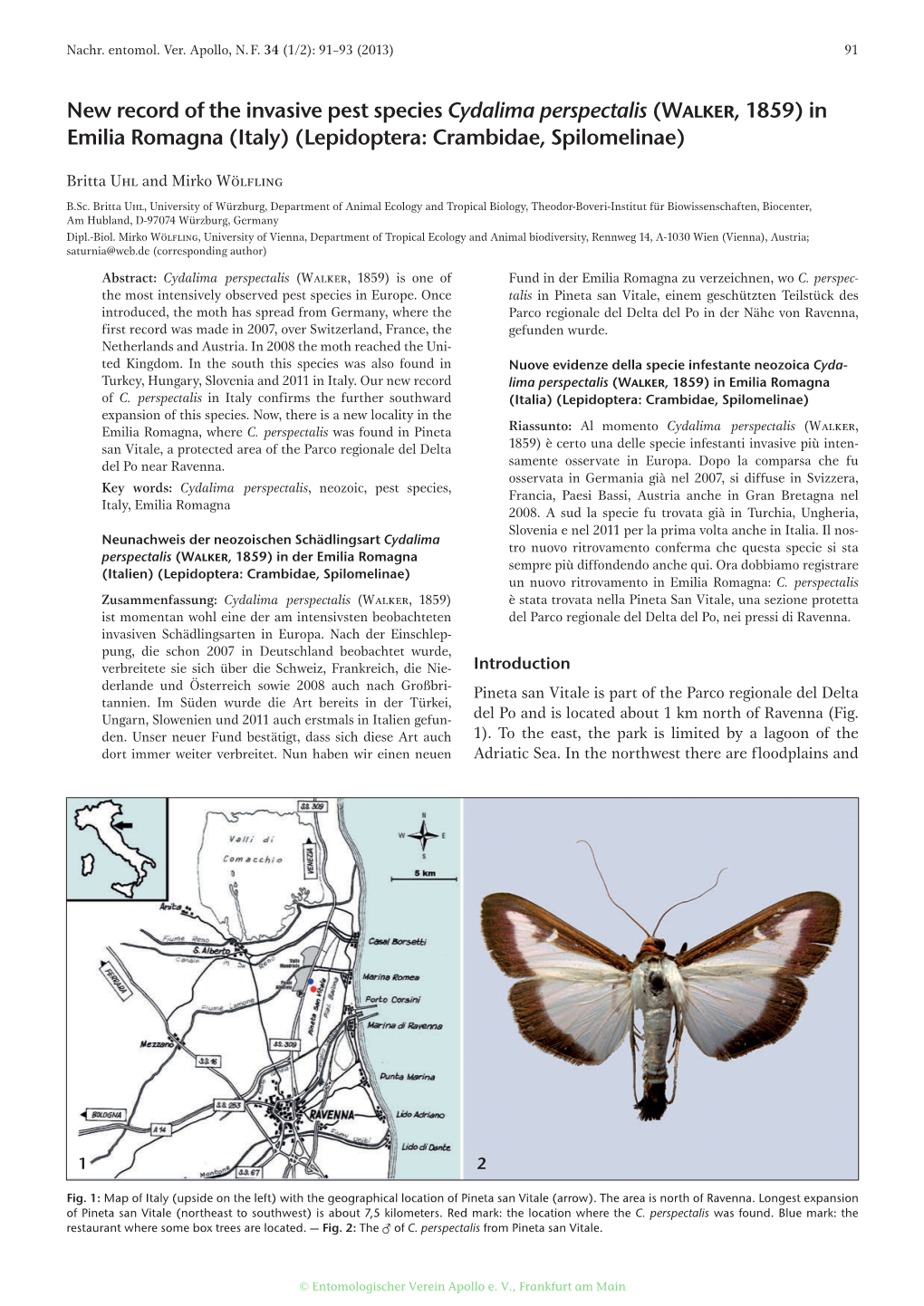 Walker, 1859) in Emilia Romagna (Italy) (Lepidoptera: Crambidae, Spilomelinae