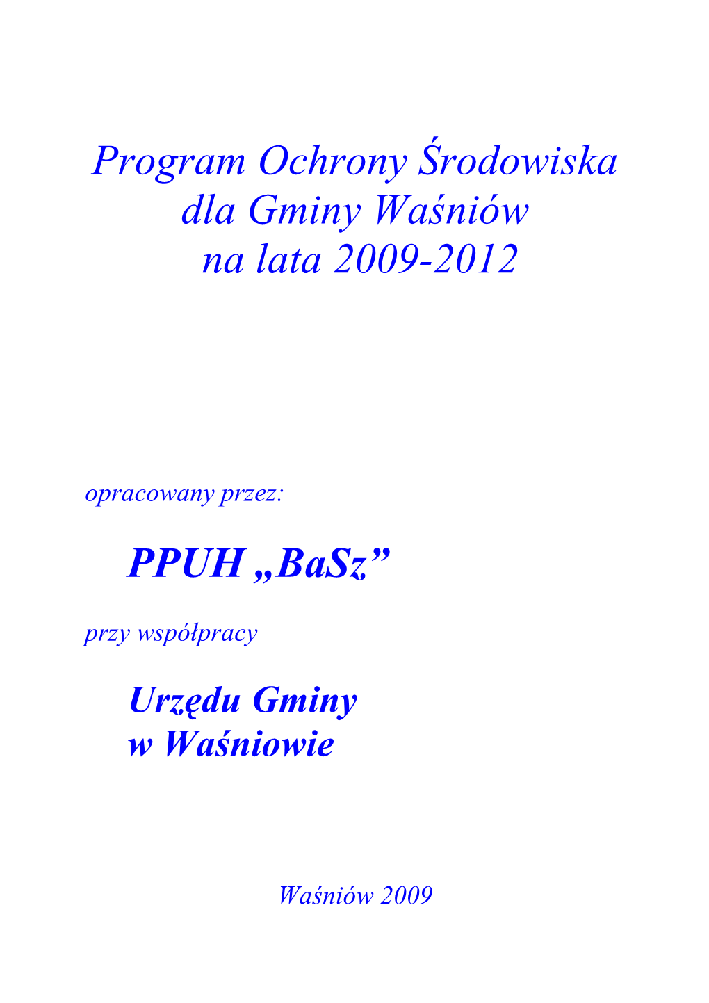 Program Ochrony Środowiska Dla Gminy Waśniów