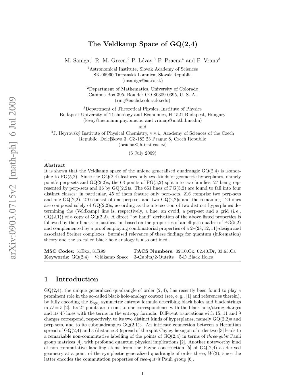 Arxiv:0903.0715V2 [Math-Ph]