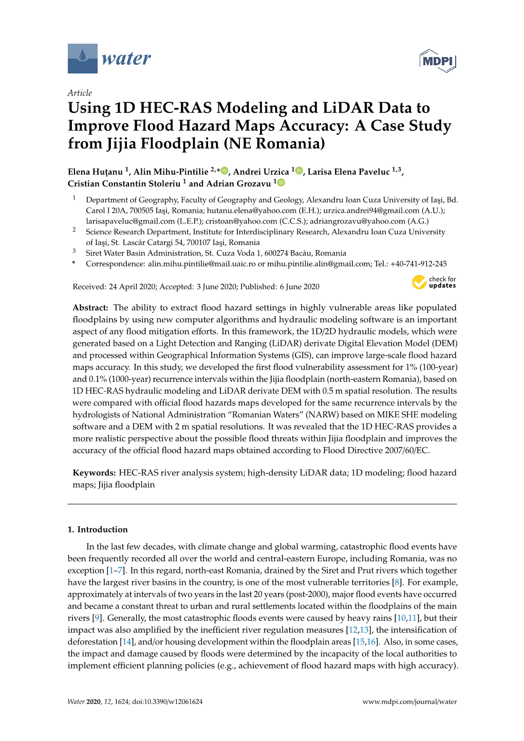 Using 1D HEC-RAS Modeling and Lidar Data to Improve Flood Hazard Maps Accuracy: a Case Study from Jijia Floodplain (NE Romania)