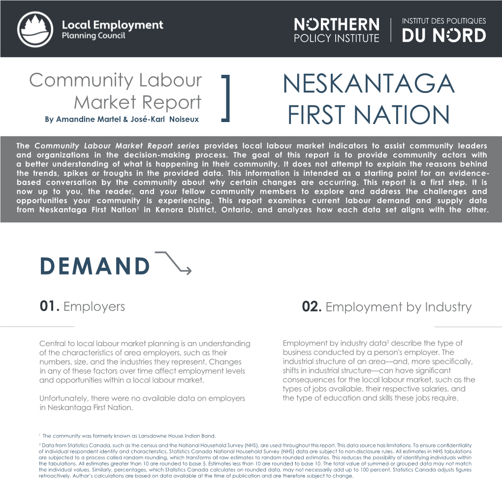 Neskantaga First Nation1 in Kenora District, Ontario, and Analyzes How Each Data Set Aligns with the Other