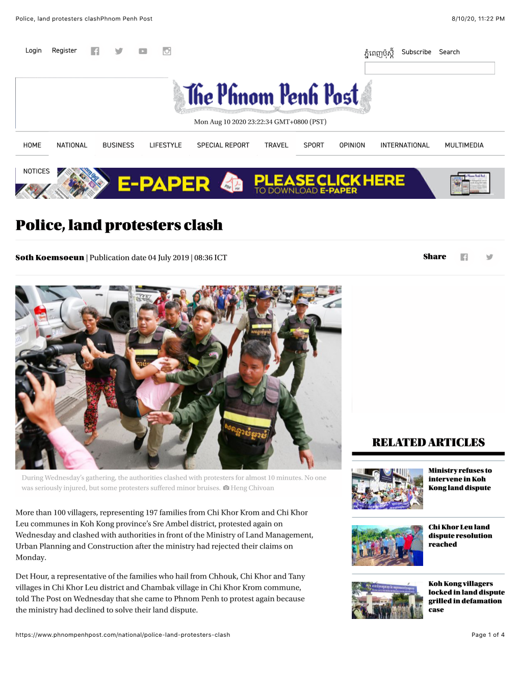 Police, Land Protesters Clashphnom Penh Post 8/10/20, 11:22 PM