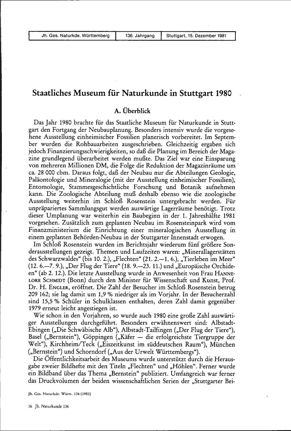 Staatliches Museum Für Naturkunde in Stuttgart 1980