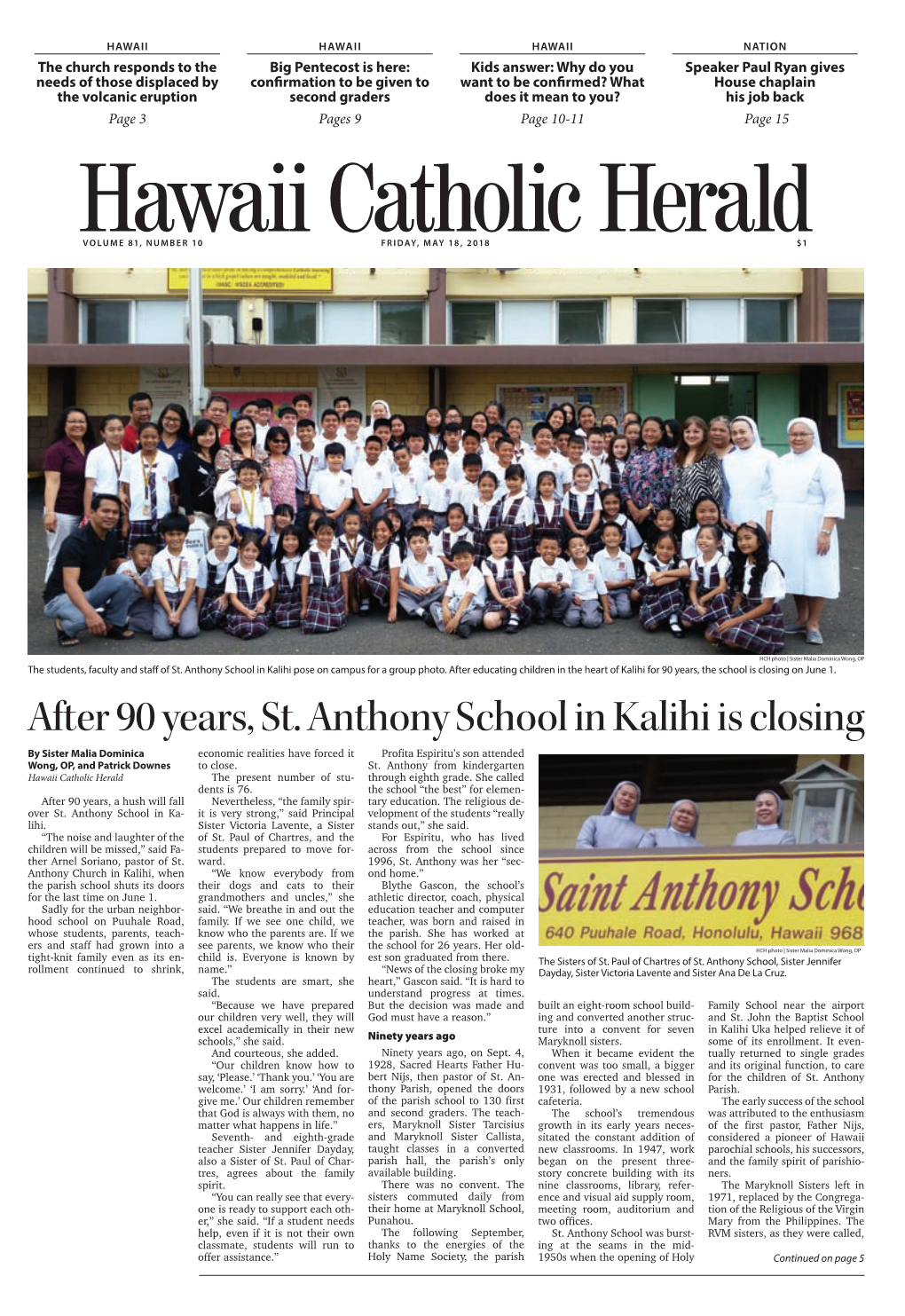 After 90 Years, St. Anthony School in Kalihi Is Closing
