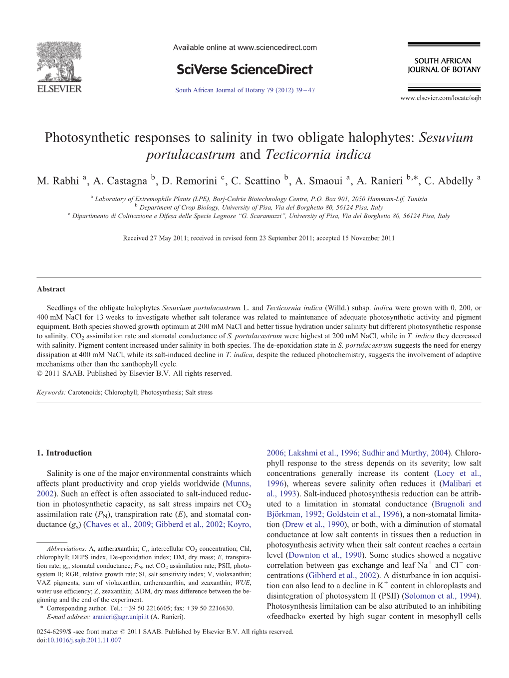 Sesuvium Portulacastrum and Tecticornia Indica ⁎ M