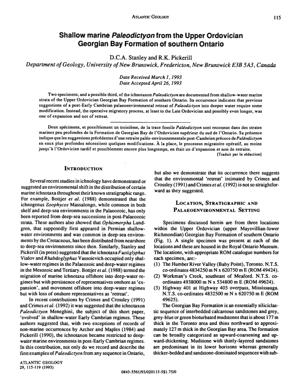 Shallow Marine Paleodictyon from the Upper Ordovician Georgian Bay Formation of Southern Ontario