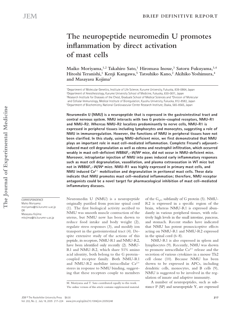 The Neuropeptide Neuromedin U Promotes Inflammation by Direct