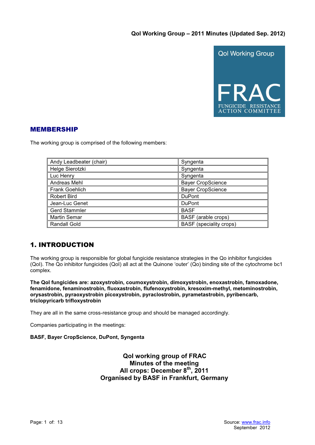 Minutes of the 2008 FRAC Qoi Working Group