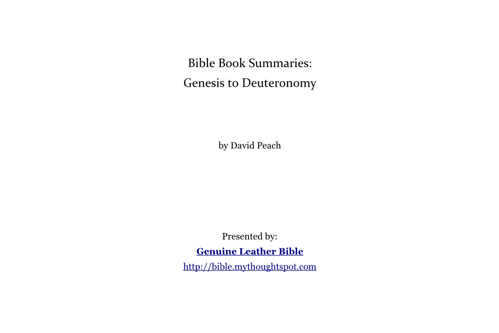Bible Book Summaries: Genesis to Deuteronomy