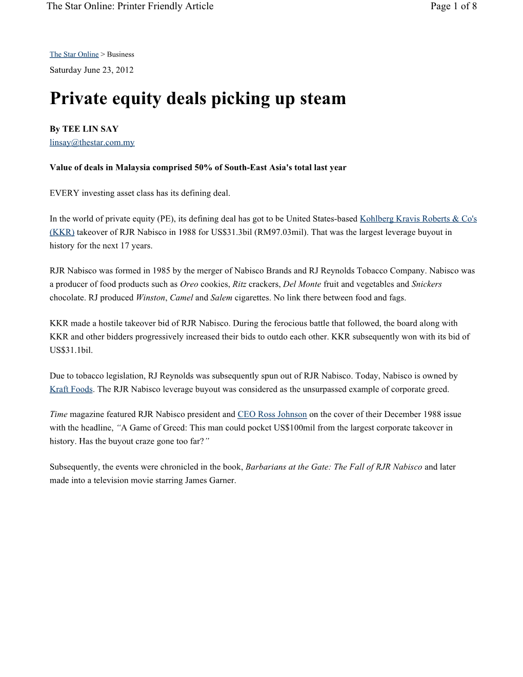 Private Equity Deals Picking up Steam