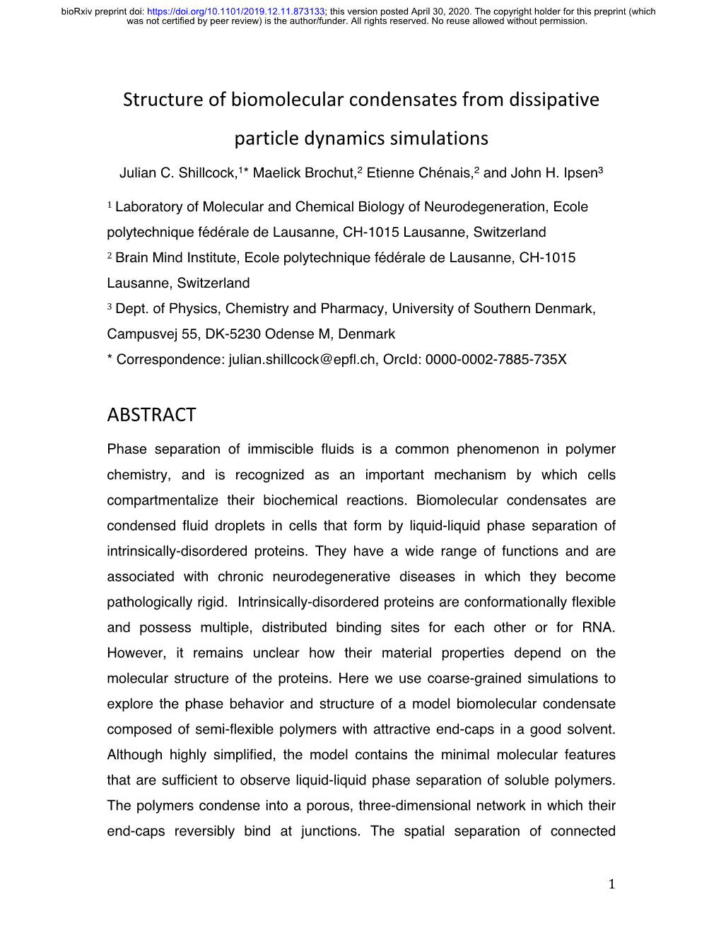 Structure of Biomolecular Condensates from Dissipative Particle Dynamics Simulations