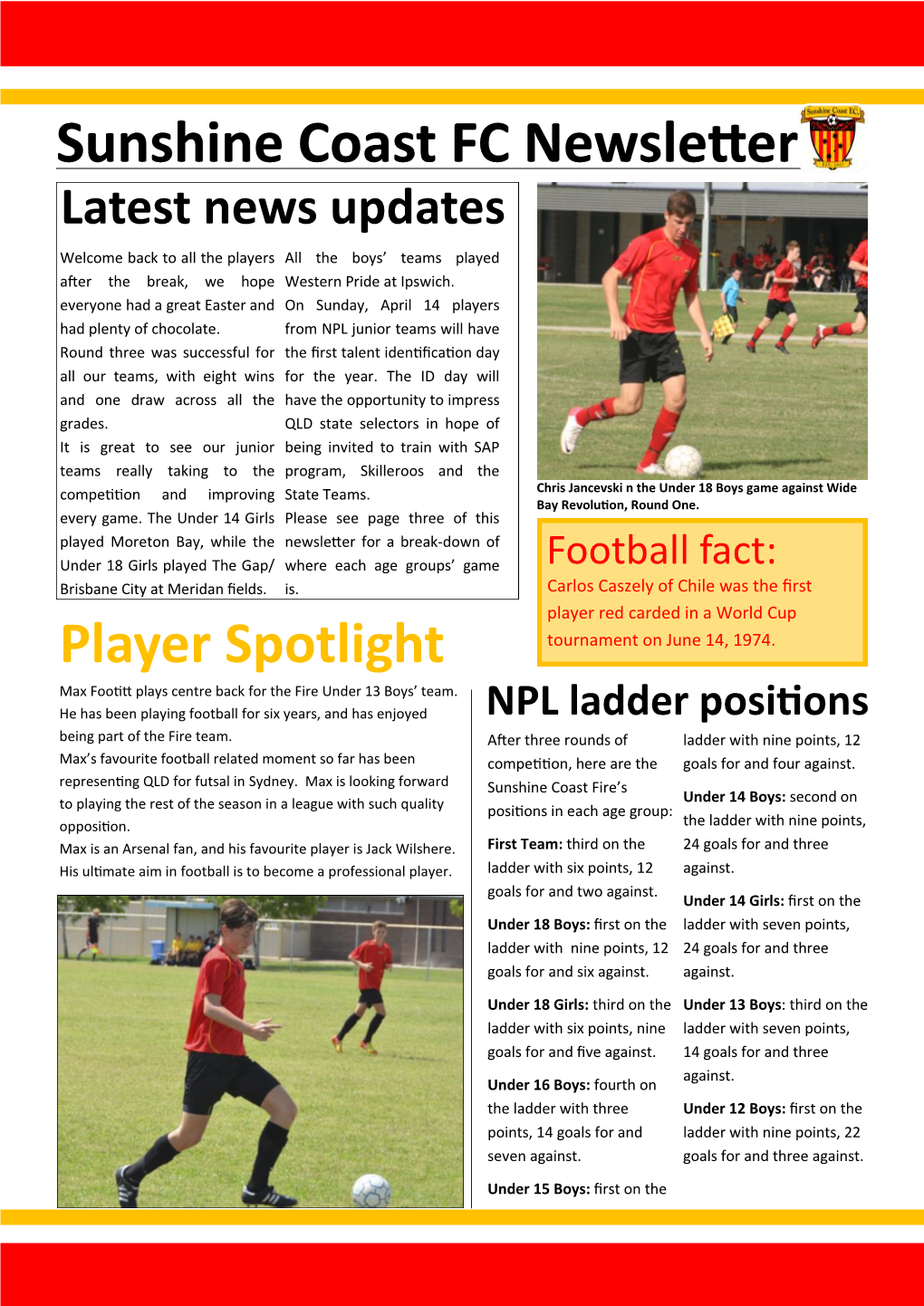Sunshine Coast FC Newsletter Latest News Updates Welcome Back to All the Players All the Boys’ Teams Played After the Break, We Hope Western Pride at Ipswich
