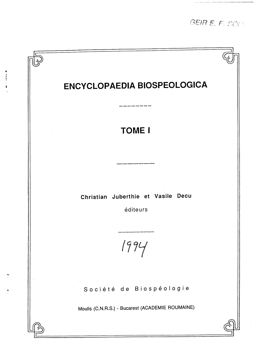 Matile L. Encyclopedia Biospeologica Diptera
