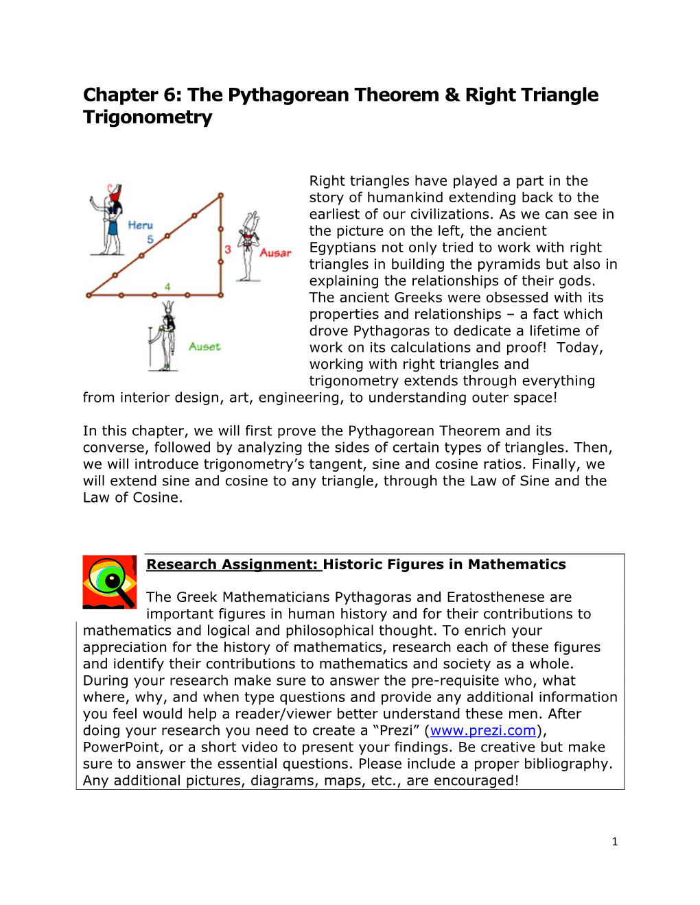 Chapter 6: the Pythagorean Theorem & Right Triangle Trigonometry