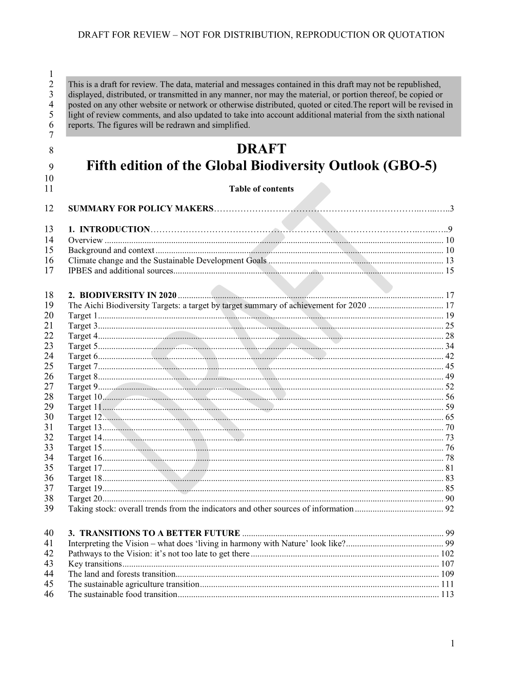 DRAFT Fifth Edition of the Global Biodiversity Outlook (GBO-5)