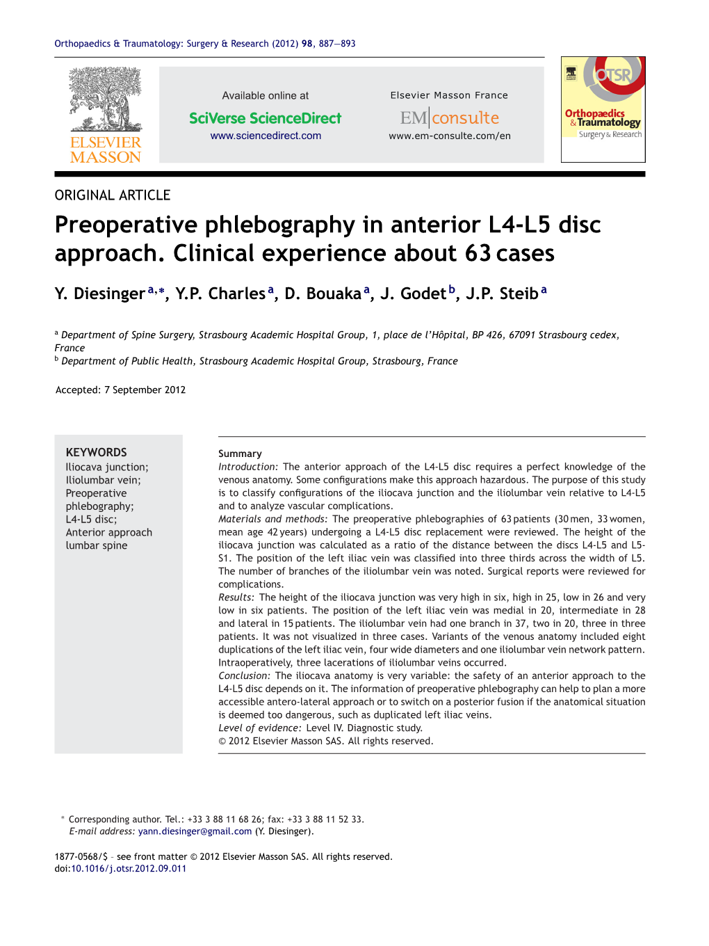 Preoperative Phlebography in Anterior L4-L5 Disc Approach. Clinical