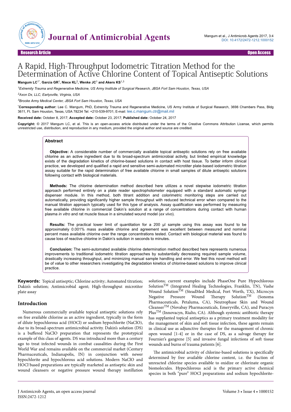 A Rapid, High-Throughput Iodometric Titration Method for The