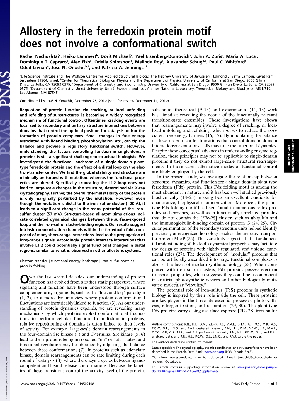 Allostery in the Ferredoxin Protein Motif Does Not Involve a Conformational Switch