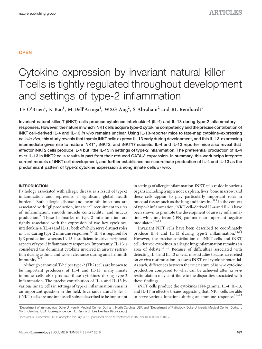 Cytokine Expression by Invariant Natural Killer T Cells Is Tightly Regulated Throughout Development and Settings of Type-2 Inflammation