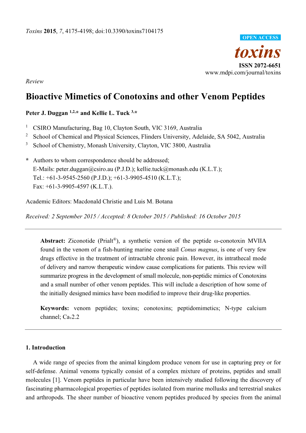 Bioactive Mimetics of Conotoxins and Other Venom Peptides