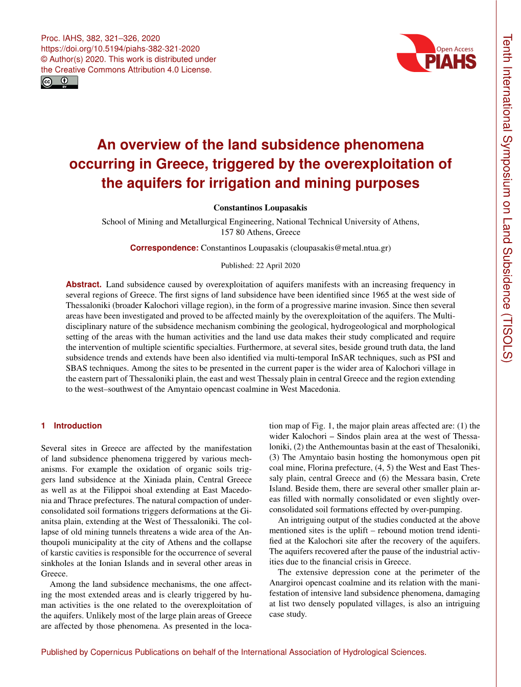 An Overview of the Land Subsidence Phenomena Occurring in Greece, Triggered by the Overexploitation of the Aquifers for Irrigation and Mining Purposes