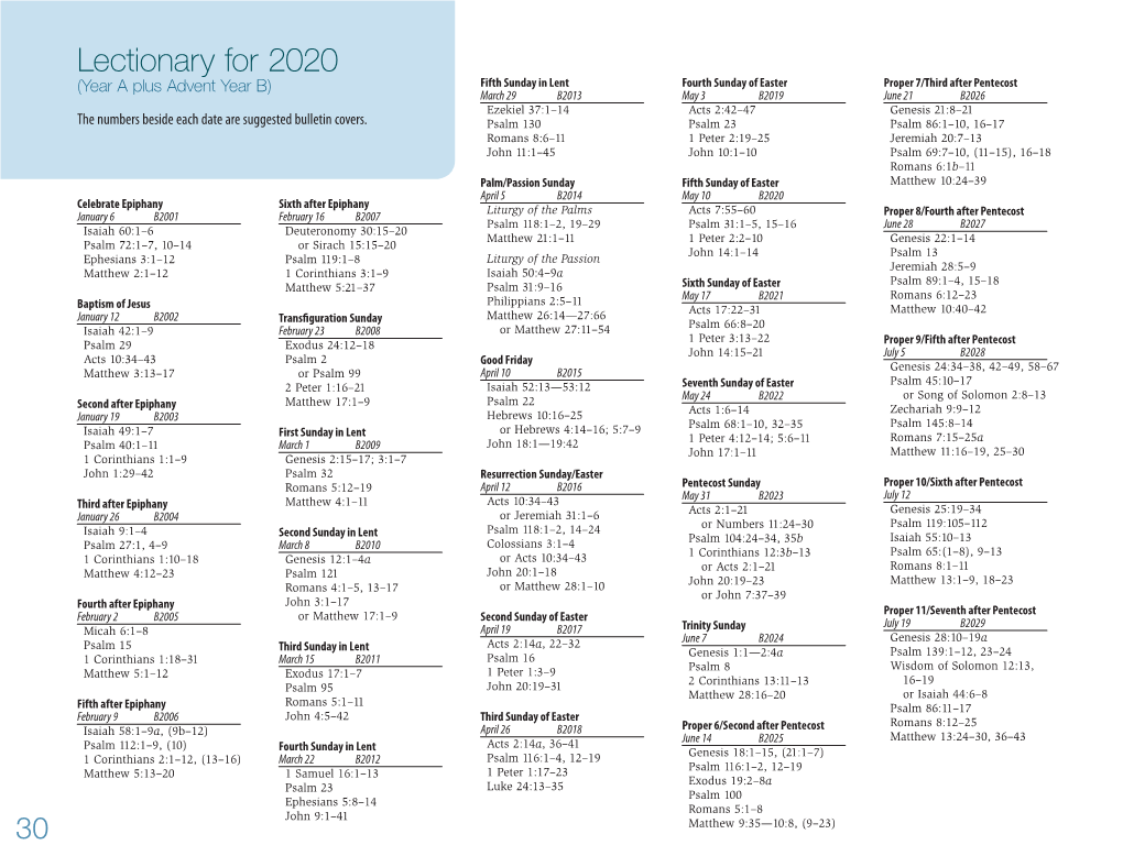 2020 Lectionary: Year a Plus Advent Year B