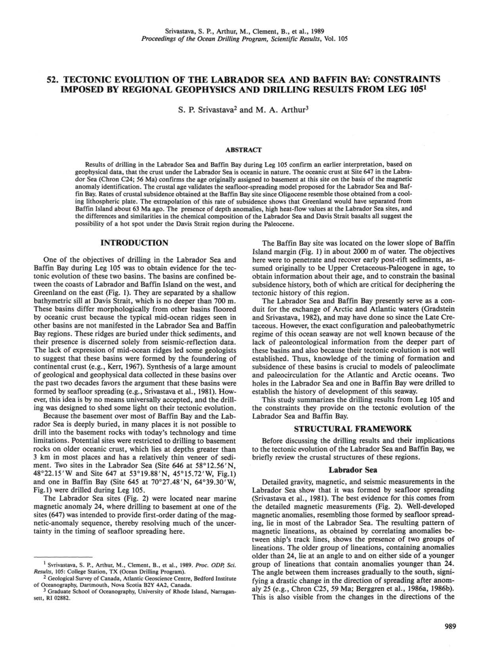 52. Tectonic Evolution of the Labrador Sea and Baffin Bay: Constraints Imposed by Regional Geophysics and Drilling Results from Leg 1051