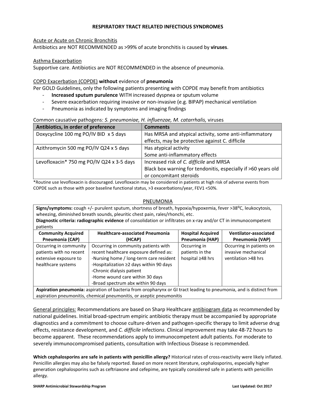 RESPIRATORY TRACT RELATED INFECTIOUS SYNDROMES Acute