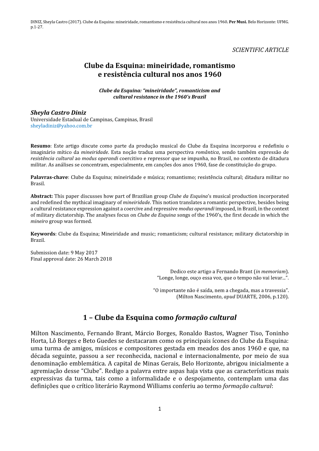 Mineiridade, Romantismo E Resistência Cultural Nos Anos 1960 1