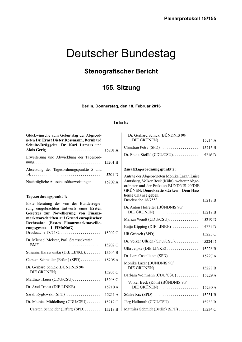 Auszug Aus Dem Plenarprotokoll 18/155