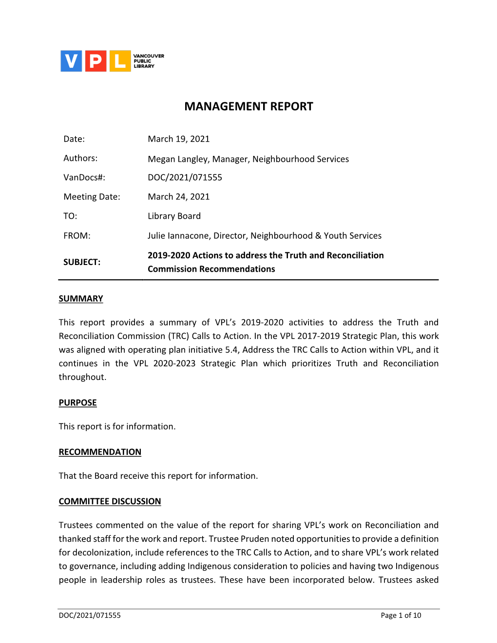 Management Report