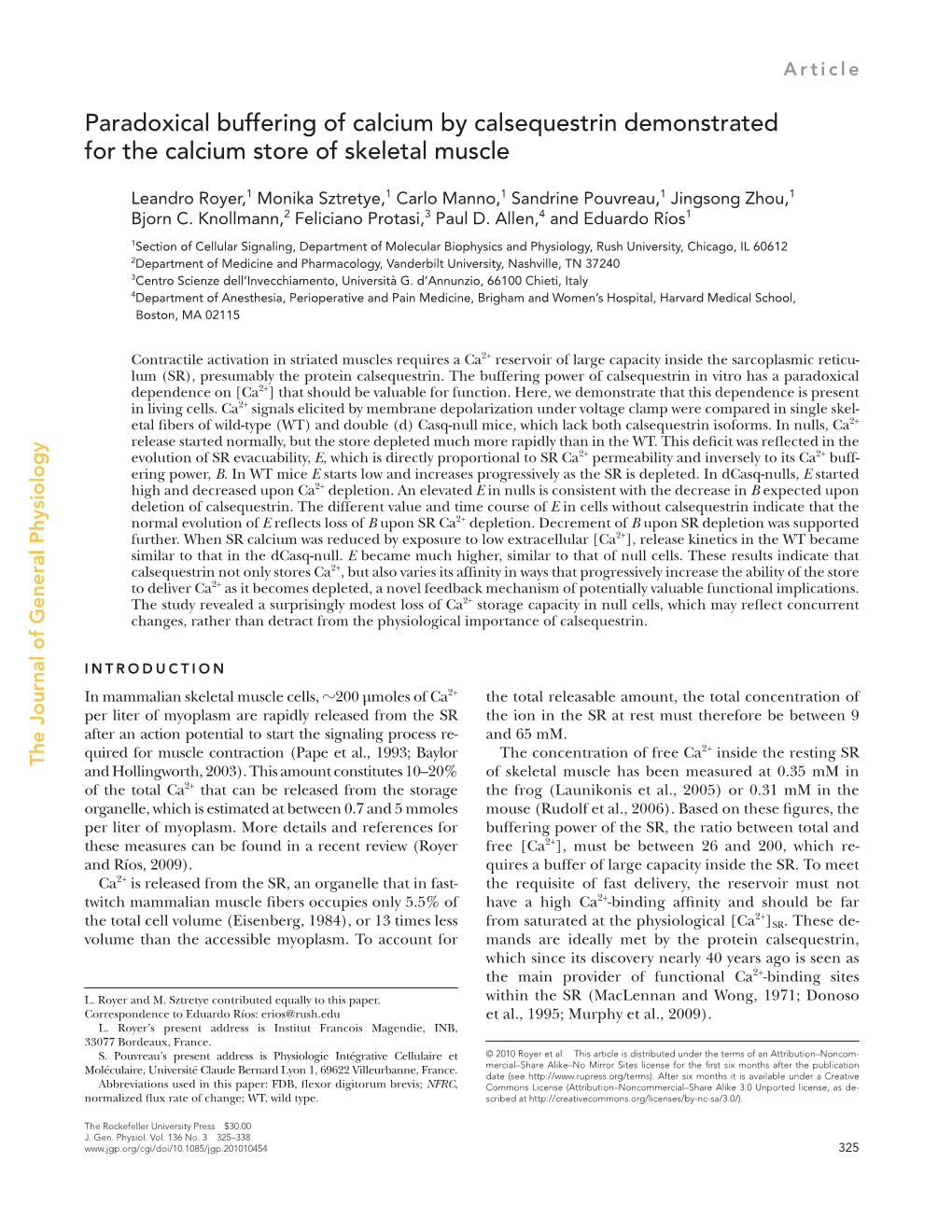 Paradoxical Buffering of Calcium by Calsequestrin Demonstrated for the Calcium Store of Skeletal Muscle