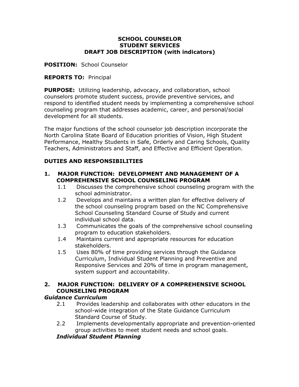 DRAFT JOB DESCRIPTION (With Indicators)