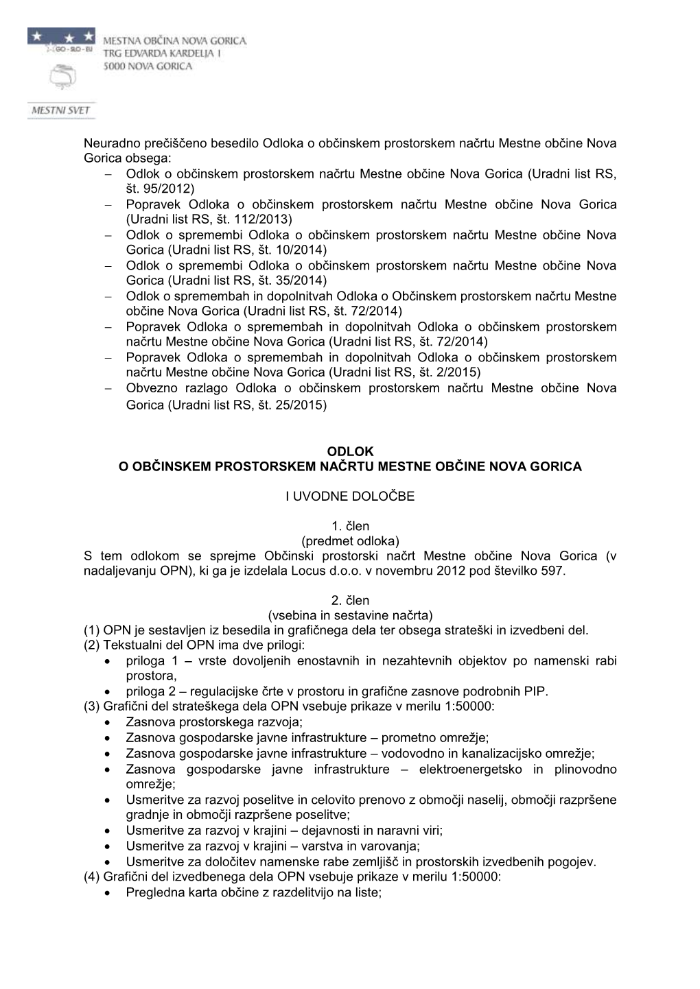 Odlok O Občinskem Prostorskem Načrtu Mestne Občine Nova Gorica (Uradni List RS, Št