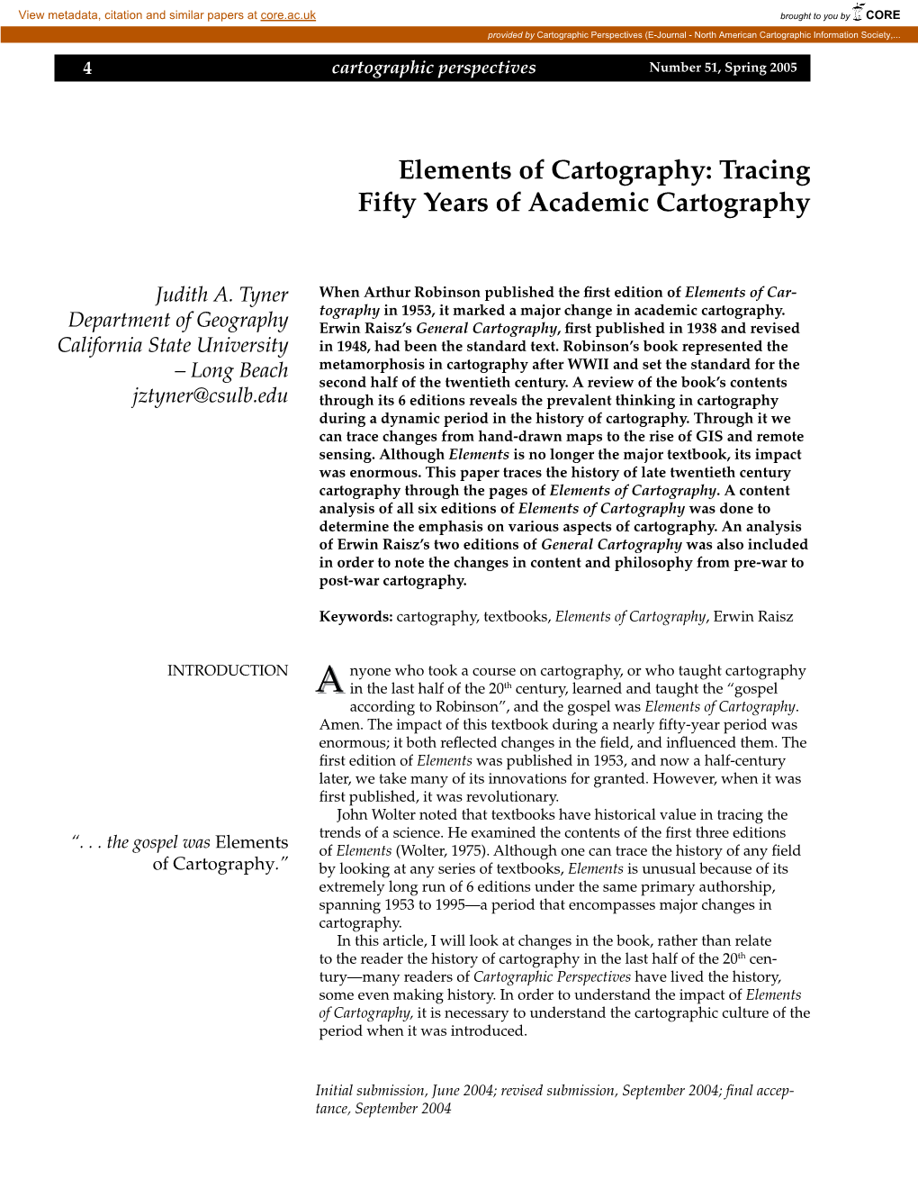 Elements of Cartography: Tracing Fifty Years of Academic Cartography