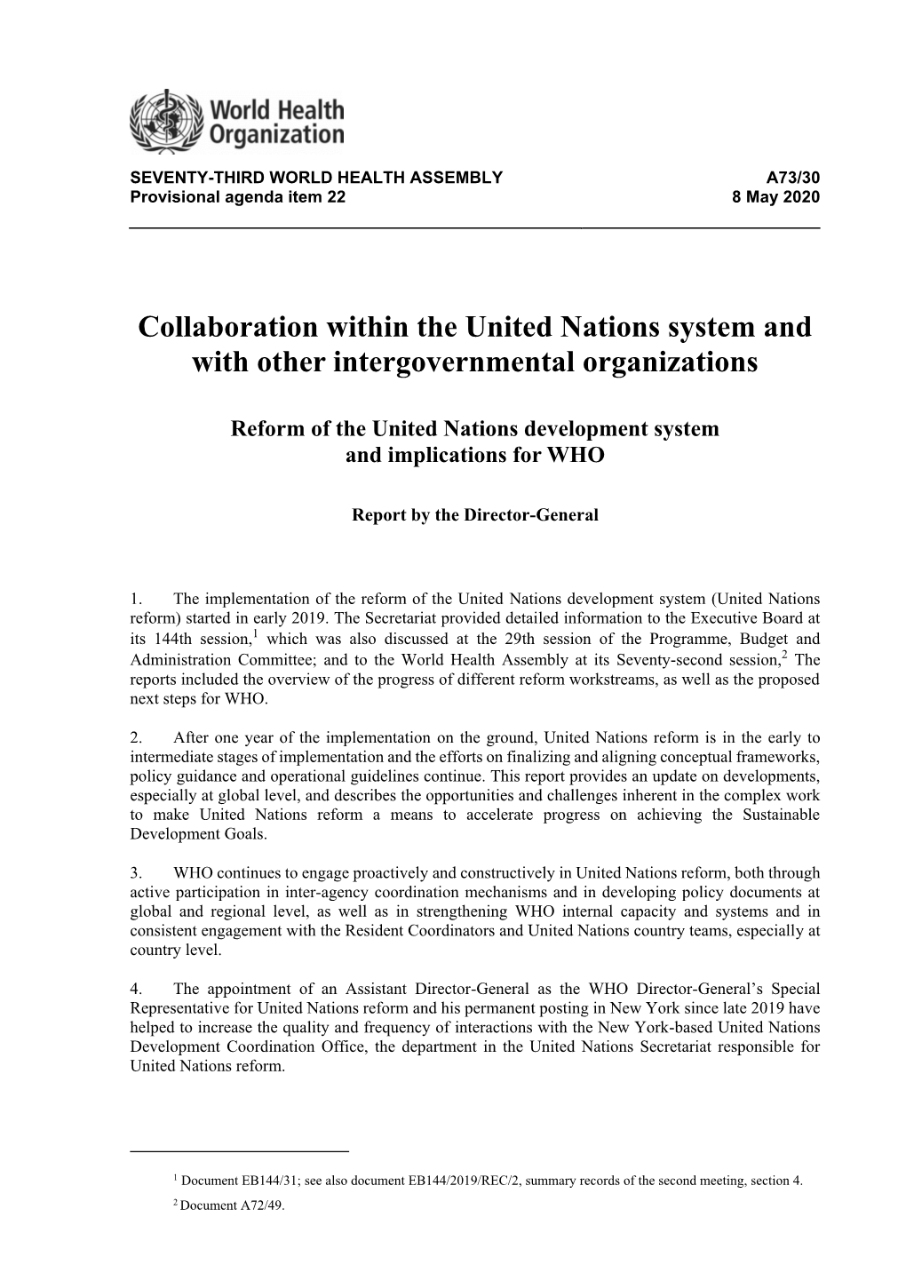 Collaboration Within the United Nations System and with Other Intergovernmental Organizations