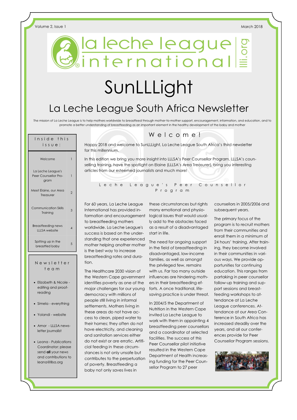 Sunlllight La Leche League South Africa Newsletter