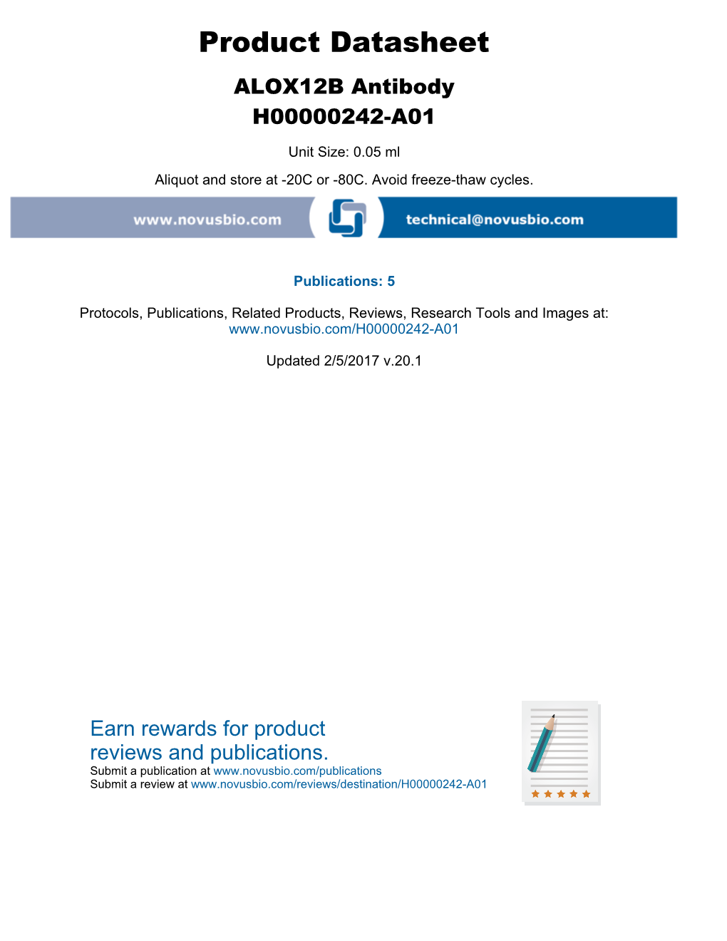 Product Datasheet ALOX12B Antibody H00000242-A01