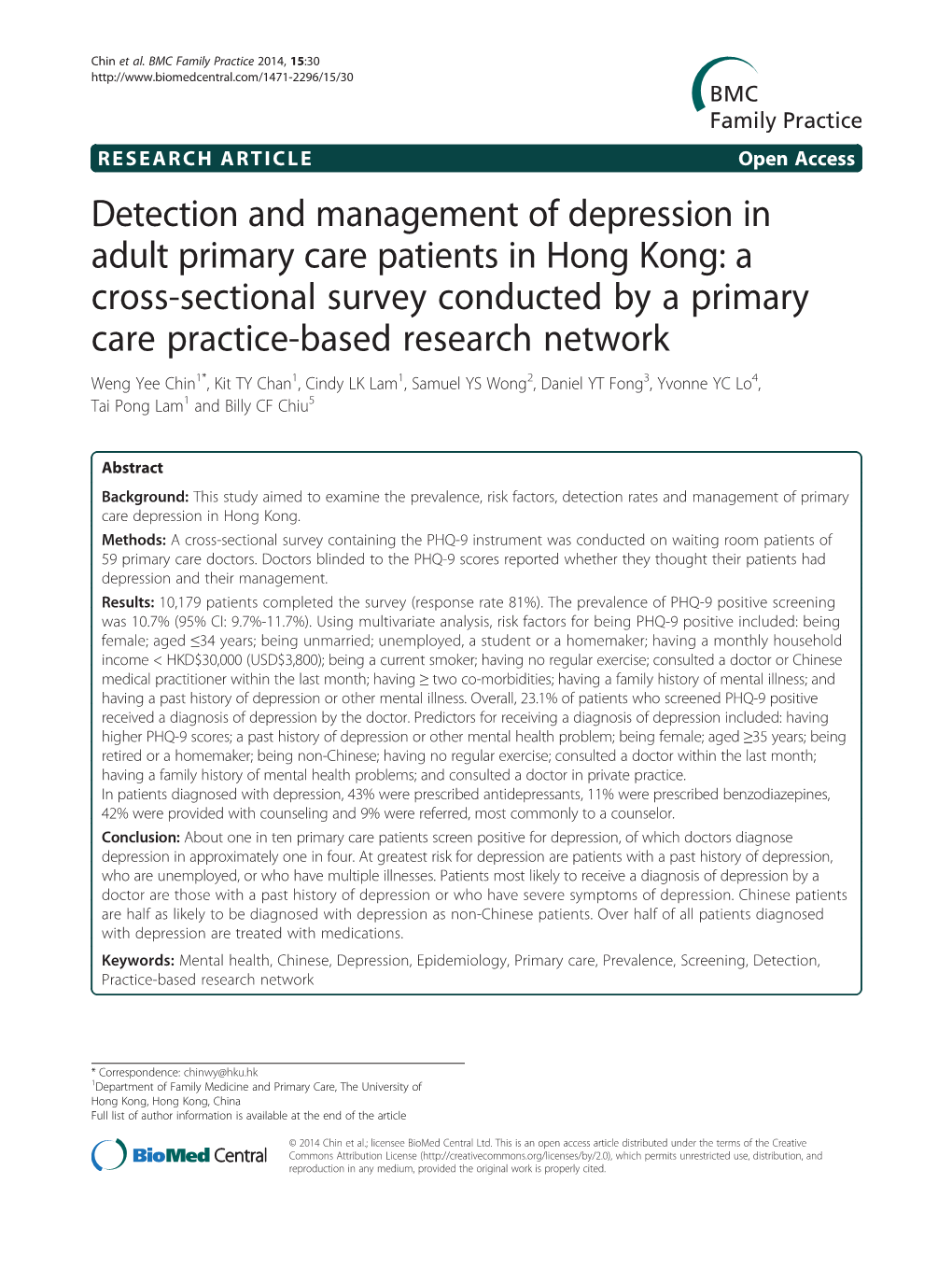 Detection and Management of Depression in Adult Primary Care