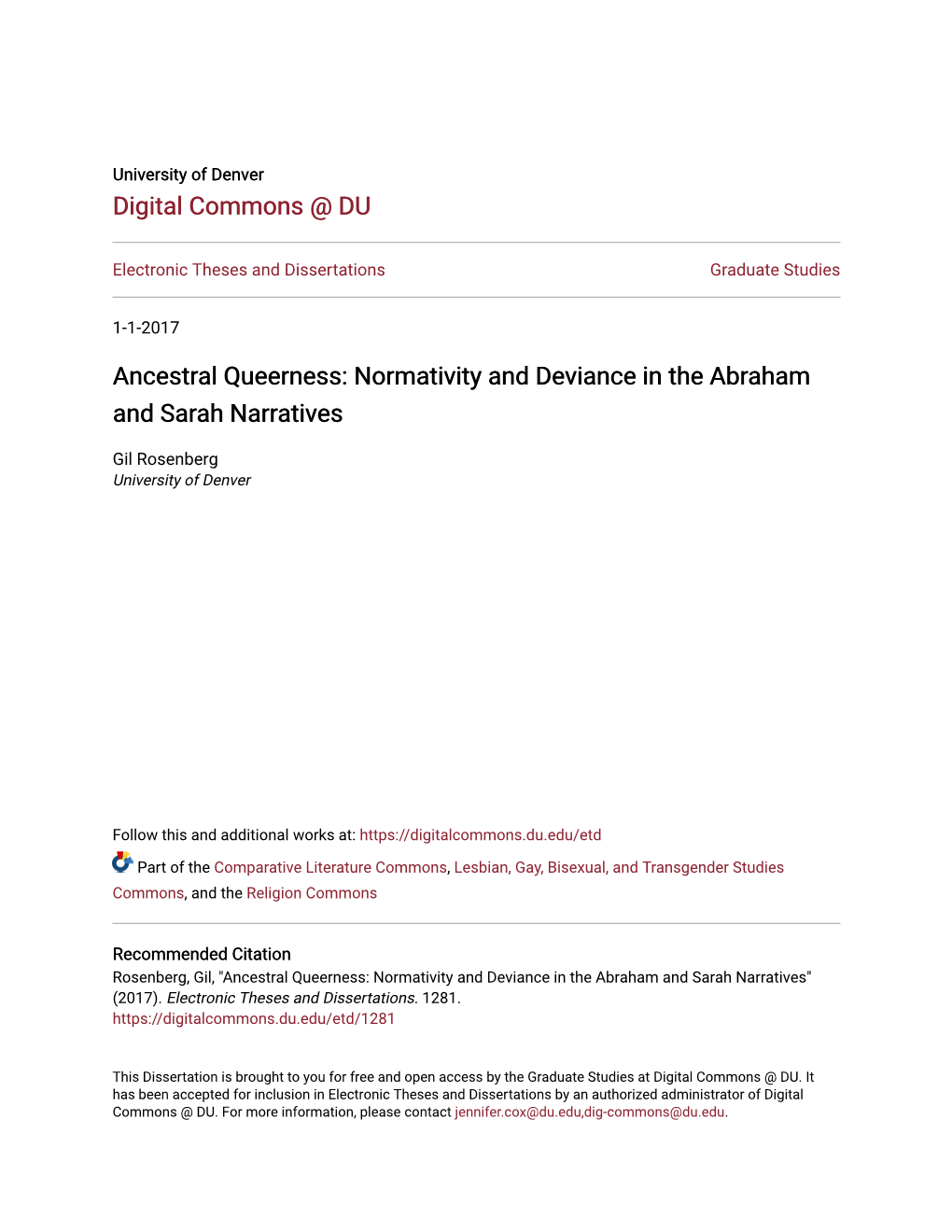 Ancestral Queerness: Normativity and Deviance in the Abraham and Sarah Narratives