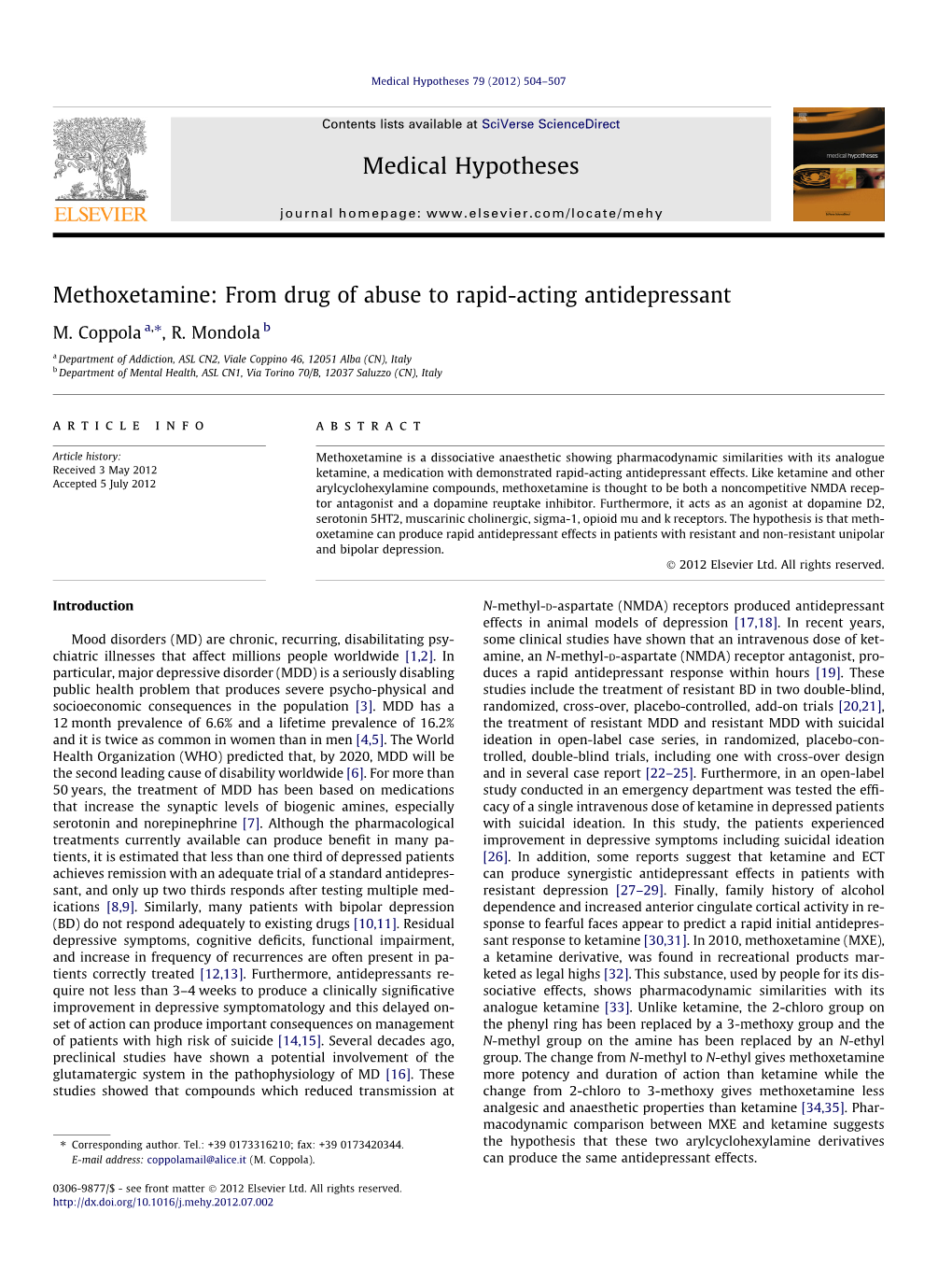 Methoxetamine: from Drug of Abuse to Rapid-Acting Antidepressant ⇑ M